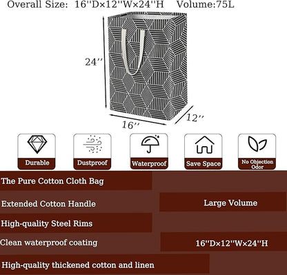 Waterproof Laundry Hamper Collapsible Laundry Basket Leather Handle Laundry Bag Large Clothes Storage Toy Organization for Bathroom Bedroom Laundryroom College Dorms (Heilingxing-001)