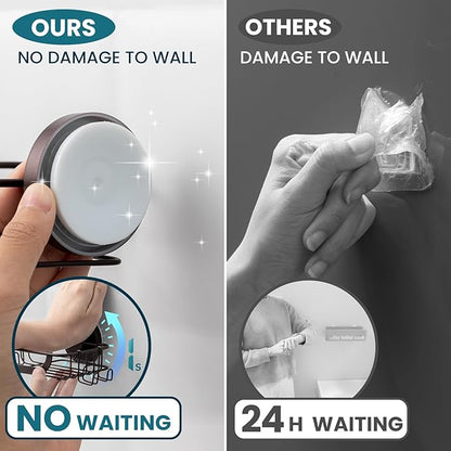 TAILI Soap Bar Holder Dish with Hooks, Shower Soap Tray Saver Suction Cup with Razor Holder for Wall, Rustproof Stainless Steel Bath Shampoo Caddy for Bathroom Accessories Organizer,Brown