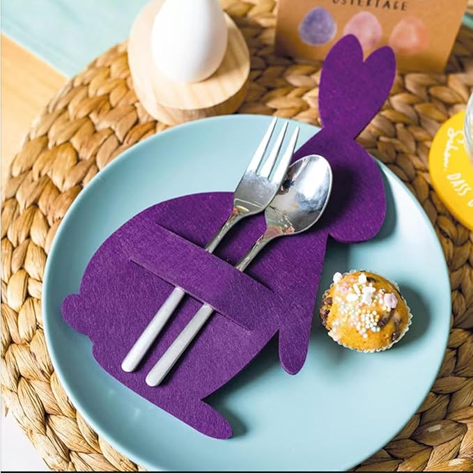 8 Pack Easter Bunny Utensil Cutlery Holders, Reusable and Cute Rabbit Shape Easter Felt Cutlery Holders, EasterTable Decor for the Home Spring Decorations and Easter Party Supplies