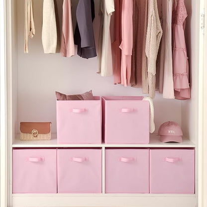 GRANNY SAYS Cube Storage, 13x13 Cube Storage Organizer Bins, Collapsible Storage Bins with Handle, Closet Storage Bins, Baskets for Shelves, Cubby Storage Organizer, Pink, 6-Pack