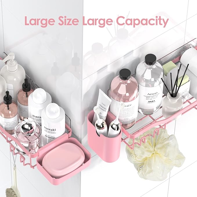 NESOMI Shower Caddy Adhesive Shower Organizer 8-Pack, Rustproof Stainless Steel Bathroom Shelves, Large Capacity No-Drill Rack Storage Accessories with Soap Dish Toothbrush Holder Hooks