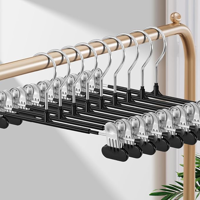 HUADYMEET 50 Pack 12Inch Pants Hangers with Wide Clips,Metal Trouser Hanger for Jeans.Space Saving Skirt Hangers Heavy Duty Non-Slip Adjustable Clothes Shorts Hanger for Women,Men,Black