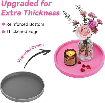 NiHome Thickened Silicone Vanity Organizer Tray for Bathroom Accessories, Kitchen Countertop, Living Room Decor, Multipurpose Shatter-Resistant Round Tray Decor for Candle Perfume Soap Plant(Hot Pink)