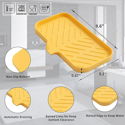 MicoYang Silicone Bathroom Soap Dishes with Drain Spout-Bathroom and Kitchen Sink Organizer,Sponge Holder,Dish Soap Tray,Perfect for Dispenser,Scrubber,Bottle,Cup on Sink or Counter-Yellow 9.6"×5.3"