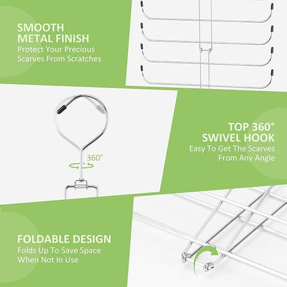 Scarf Hanger for Closet, 20 Large Capacity Scarf Organizer, Space Saving Scarf Holder Hijab Rack Closet Organizers and Storage, Silver 1 Pack