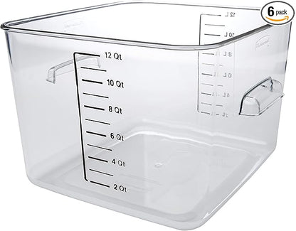 Rubbermaid Commercial Products Space Saving Square Food Storage Container 12 Quart Clear for Kitchen/Sous Vide/Meal Prep,(Pack of 6)
