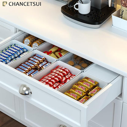 CHANCETSUI Pantry Storage Containers for Snacks: 2 Pack Coffee White Plastic Organizer Bins, 7x10 Inch Stackable Kitchen Cabinet Organizers