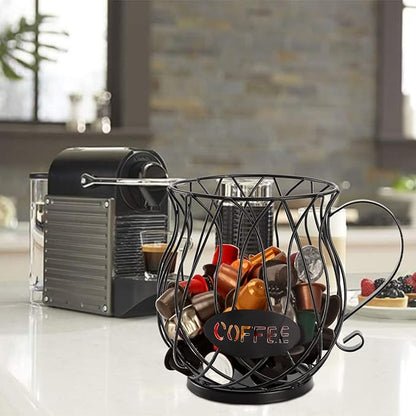 ZEAYEA Coffee Pod Holder, Coffee Capsule Basket for Counter Table Bar, Metal Espresso Pod Keeper Storage for Home Cafe Hotel, Black