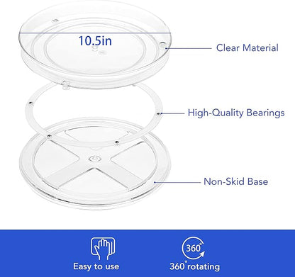 URALFA 2-Pack Lazy Susan Cabinet Organizer, Plastic Rotating Round Lazy Susan Turntable for Cabinet, Pantry, Countertop, Table, Fridge, 10.5 Inch