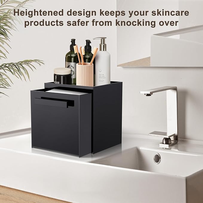 Disposable Face Towel Storage Box Compatible with Clean Skin Club Clean Towel XL Acrylic Cosmetic Organizer Container Box Facial Towels Holder with Drawer Wall-Mounted (Glossy Black)