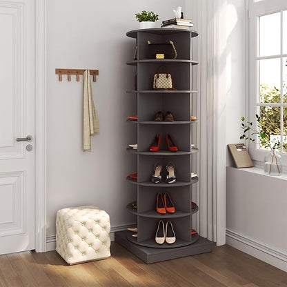 7-Tier Rotating Shoe Rack Tower, 360 Spinning Shoe Rack, Modern Free Standing Spinning Shoe Organizer, Rotating Lazy Susan Shoe Racks for Entryway Doorway, Holds Up to 28 Pairs of Shoes(Grey)