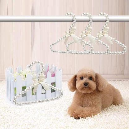 Zodensot 5 Pack Mini Pearl Baby Pets Small Clothes Hangers, Lovely Faux Pearl Beaded Elegant Garment Clothes Hangers with Ribbon Bowknot for Pet Dog Cat Baby Kids Children (Pink)
