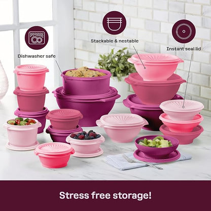 Tupperware Heritage Collection, New 36 Piece Food Storage Container Set in Vintage Pink, Dishwasher Safe and BPA Free (18 containers, 18 lids)