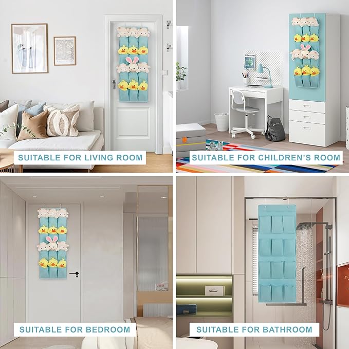 Over the Door Shoe Organizer, Hanging Shoe Rack Storage Holder with 12 Large Pockets for Closet Door, Men Women Kids Shoes, Cruise(Light blue