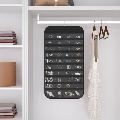 2-Pack Hanging Jewelry Organizer Storage, 40 Pockets 36 Hooks Necklace Earring Necklace Bracelet Ring Organizer, Double - Sided Design, Black