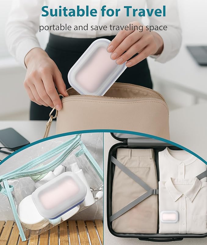 Quatish Compact Leakproof Travel Soap Case, Silicone Soap Box with Draining Layer, Enhanced Soap Container, Suitable for Camping, Gym, Bathroom, Outdoor Essentials, Blue