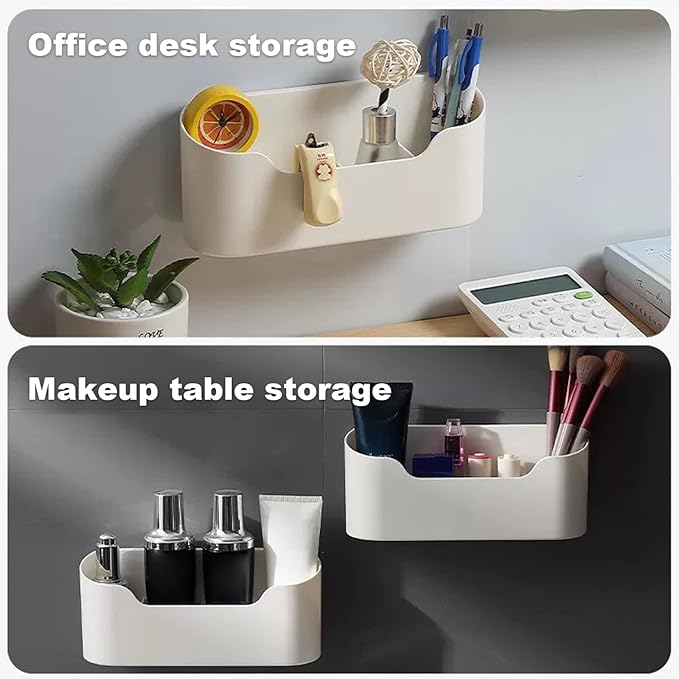 Adhesive Cabinet Door Organizer, Cabinet Door Organizer 2PCS Plastic Adhesive Storage Stackable Plastic Storage Box for Kitchen, Bathroom, White, Pantry