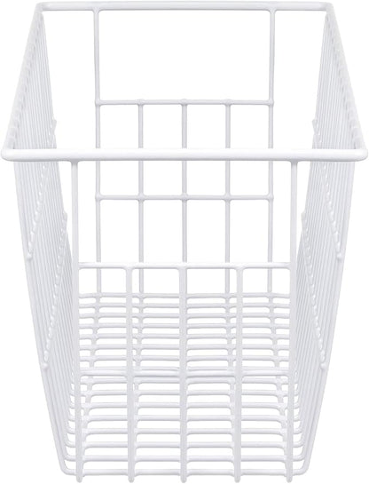 iPEGTOP Freezer Baskets, Set of 4 Farmhouse Metal Wire Basket Freezer Storage Wire Baskets Organizer Wire Storage Basket for Kitchen Pantry Organizer Bins (White)