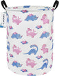 Round waterproof laundry basket,foldable storage basket,laundry Hampers with handle,gift basket,suitable for children's room and toy storage (Pink Dinosaur)