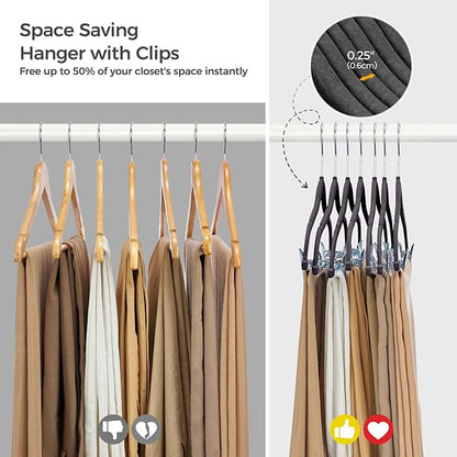 HOUSE DAY Velvet Hangers with Adjustable Clips 10 Pack, Non-Slip Suit Organizer with 360° Hook - Heavy Duty Hanger for Pants, Skirts, Blouses, Dresses - Outfit Hangers All-Season Space Saver (Black)