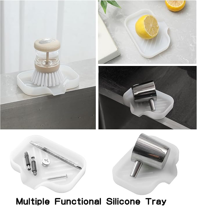 MicoYang Silicone Bathroom Soap Dishes with Drain Spout-Bathroom and Kitchen Sink Organizer,Sponge Holder,Dish Soap Tray,Perfect for Dispenser,Scrubber,Bottle,Cup on Counter Translucent 4.9"×3.2"