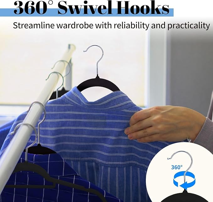 Smartor Velvet Hangers with Tie Bar 120 Pack, Non Slip Clothes Hangers with Shoulder Notches, Premium Slim Space Saving Felt Hanger for Closet Organizers and Storage, Heavy Duty Hanger for Coat, Black