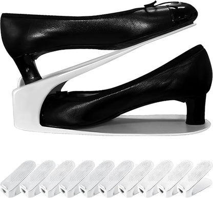 One-Piece Shoe Slot Organizer 10 Pack, Space-Saving Stackers for Closet, Entryway & Shoe Rack | No Assembly Needed