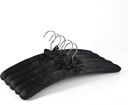 Amber Home 5 Pack Large Black Satin Padded Hangers, 17" Non-Slip Cushioned Hangers for Sweaters, Silk Dress, Wedding Dress, Bridal Gown, Cashmere