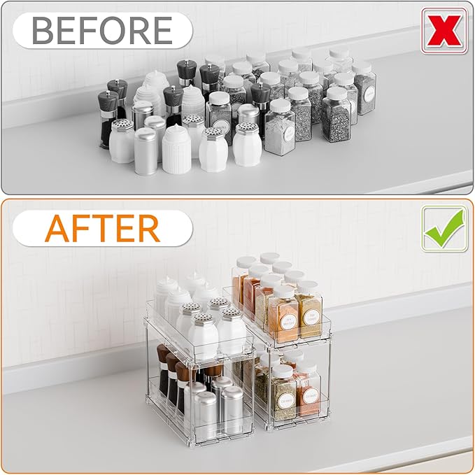 Yieach 2 Tier Vertical Spice Rack Pull Out,10.4'' Deep Narrow Slide Out Spice Rack Organizer for Inside Cabinets,Kitchen,Pantry,Cupboard Seasoning,Can,Jar Organizer and Medicine Cabinet Storage