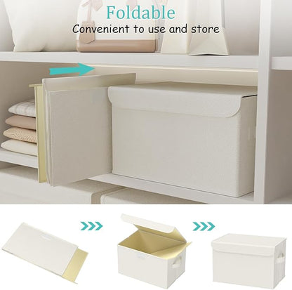 Storage Bins with Lids for Organizing, Closet Boxes with 2 Carrying Handles and Sturdy Heavy Cardboard, Home Organizers Cubes, 2 Pack, Beige, 15 x 9.8 x 9.8 In, XSNY12BEL-2