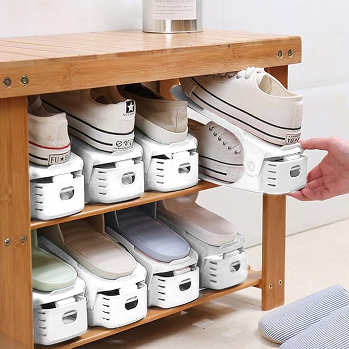 Neprock Shoe Slots Organizer, 20 Pack Adjustable Shoe Rack Stacker Storage Space Saver, Double Deck Shoe Rack Holder for Closet Organization (White)
