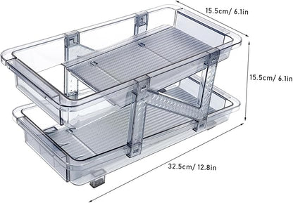 Garneck Soda Can Dispenser Double Tier Rolling Beverage Organizer for Refrigerator Stackable Drink Can Holder Convenient Automatic Front Dispensing for Kitchens and Home Use