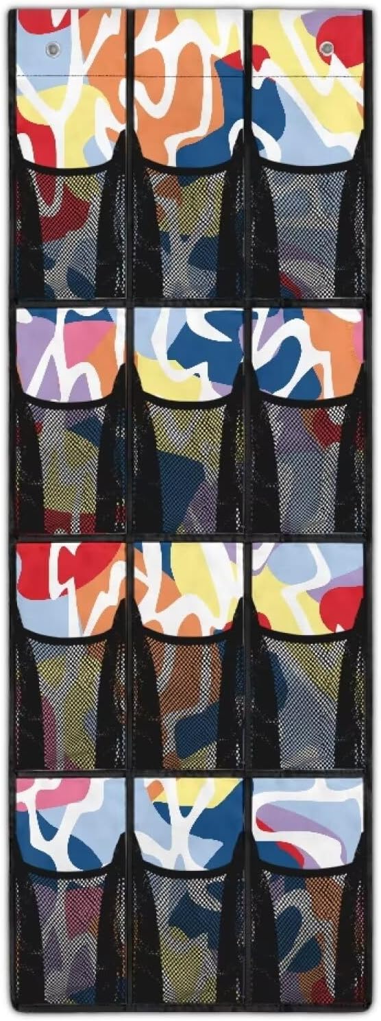 Colorful Marble Door Hanger Organizer Bathroom 12 Pockets Wall Hanging Storage Space Saving Over The Door Shoe Organizer for Living Room Mesh Fabric Shoe Holder Hanger