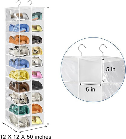 Libeder Hanging Shoe Organizer for Closet, Hanging Closet Organizers 20 Section Shoe Shelves, Space Saving Shoe Holder & Storage, White, 12''W×12''Dx 50''H