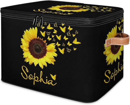 Custom Sunflower Storage Bins with Lid, Foldable Personalized Storage Basket Boxes with Handle Shelf Basket Closet Organizer Cube