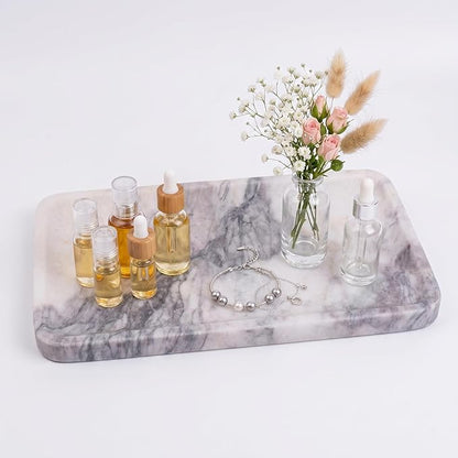 Calcatta Pink Marble Vanity Tray for Bathroom Counter-12 X7 Decorative Tray for Perfume, Candles, Stone Jewelry Dish Tray