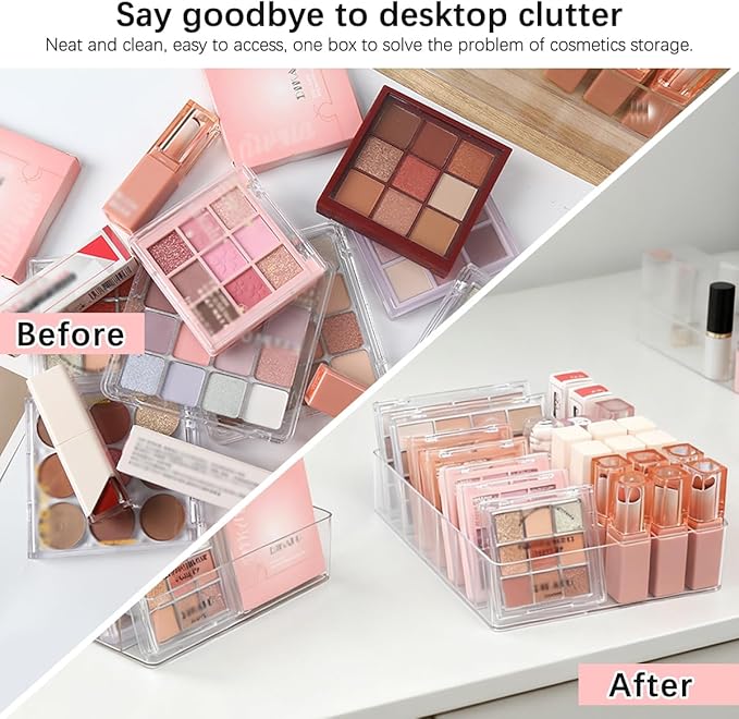 2 Pack Makeup Organizer for Eyeshadow Palette and Lipstick Organizer, 7 Section Divided Makeup Palette Organizer for Lipstick Highlighter, Skincare Cosmetic Display Cases for Bathroom