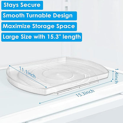 Lazy Susan Turntable for Refrigerator, Square Turntable Organizer for Fridge Cabinet, Pantry, Countertop (15.3" x 11.1" Rectangle 2 Pack - Clear)