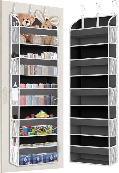 TAHAVICE 1 Pack Over the Door Organizer Storage, Hanging Organizer Closet with 5 Large Pockets 10 Mesh Pockets, 44 lbs Weight Capacity, Behind Door Storage for Nursery Bedroom Bathroom (Dark Grey)