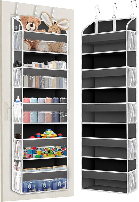 TAHAVICE 1 Pack Over the Door Organizer Storage, Hanging Organizer Closet with 5 Large Pockets 10 Mesh Pockets, 44 lbs Weight Capacity, Behind Door Storage for Nursery Bedroom Bathroom (Dark Grey)
