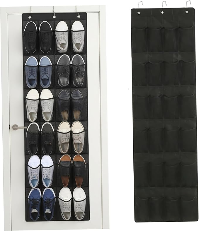 Shoe Hanger for Door 24 Mesh Pocket over the Door Shoe Organizer Space Saving Hanging Storage Holder with Hooks 64x19 Inch Black