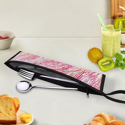 Portable Tableware Carrier Pouch Cutlery Bag Silverware Organizer Accessories for Travel Camp Party,Lines