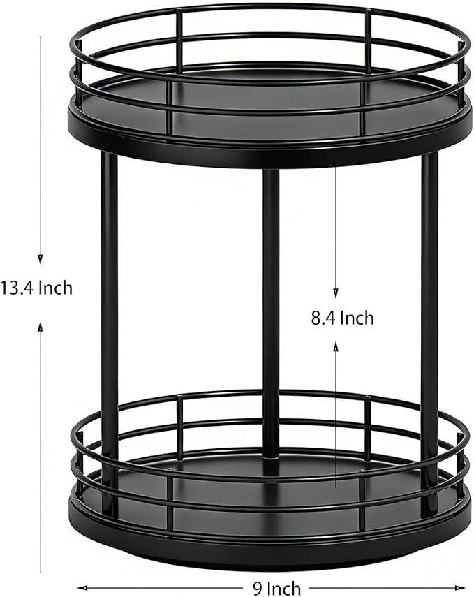 2-Tier Rotating Bathroom Countertop Organizer, Wooden Makeup Vanity Storage, Multifunctional Lazy Susan Turntable for Skincare, Perfume and Cosmetics (Black)