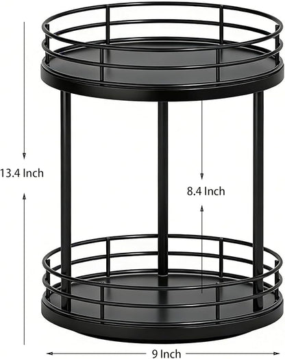 2-Tier Rotating Bathroom Countertop Organizer, Wooden Makeup Vanity Storage, Multifunctional Lazy Susan Turntable for Skincare, Perfume and Cosmetics (Black)