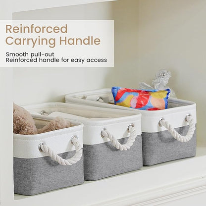 Storage Baskets for Shelves 11.8x7.9x5.2 Inch, Foldable Fabric Storage Bins with Handles, Small Storage Baskets for Organizing Closet, Office, Home Organization (3-Pack, White&Gray)