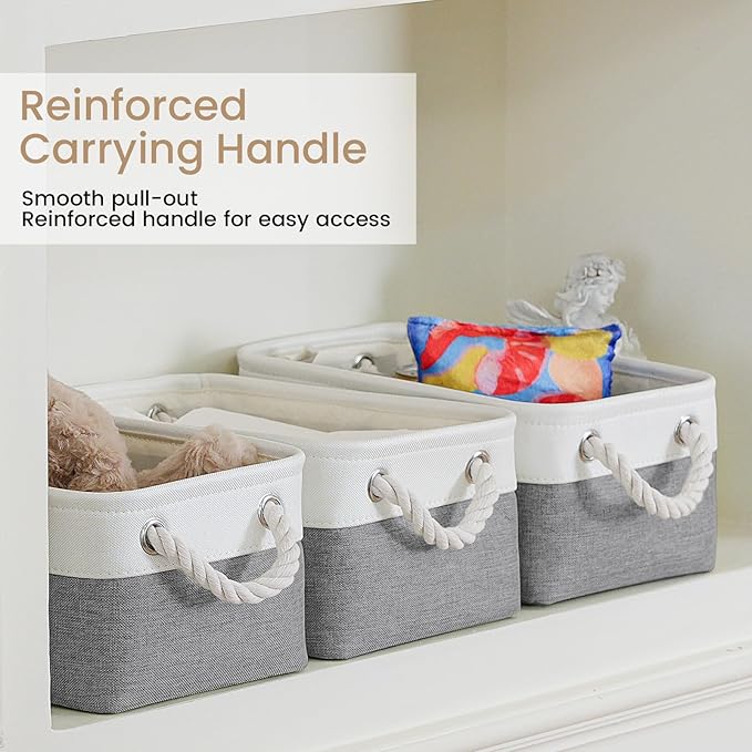 Storage Baskets for Shelves 11.8x7.9x5.2 Inch, Foldable Fabric Storage Bins with Handles, Small Storage Baskets for Organizing Closet, Office, Home Organization (1-Pack, White&Gray)
