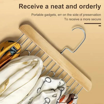 Anti Slip Multi Hook Coat Rack Storage Hangers, Wooden Belt Hanger for Closet with 8 Hooks, Anti Slip Multi Hook Coat Rack, Multifunctional Hanger with Multiple Hooks for Ties, Scarves (A, One Size)