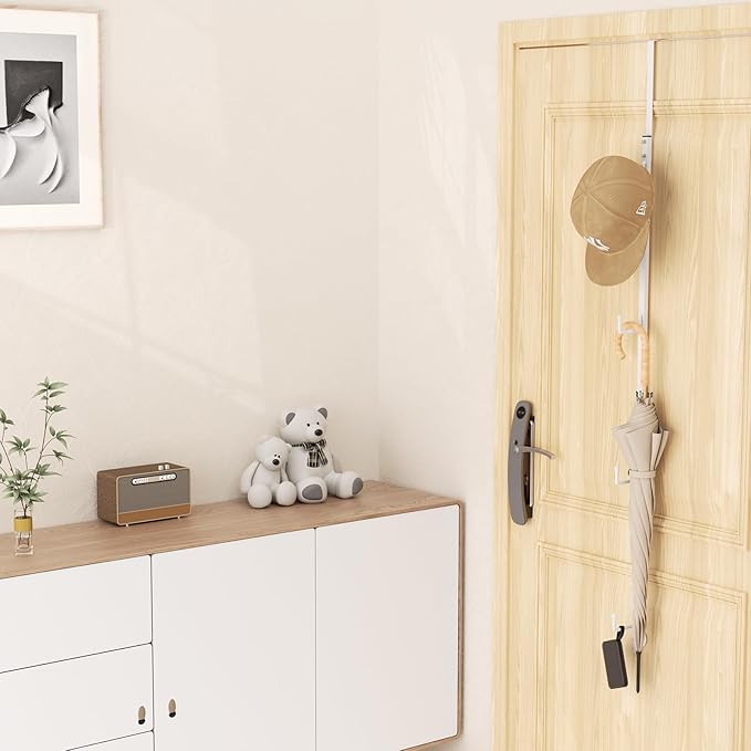 HapiRm Over Door Hat Rack - Hat Organizer with 4 Hooks Design, Hanging Baseball Cap Organizer Storage Holds Up to 20 Caps for Door, Bedroom, Closet(White)