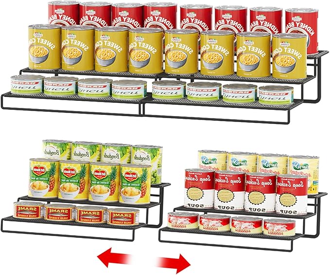 Dmevkic Expandable Can Organizer for Pantry,3-Tier Adjustable Can Organizers and Storage Holds Up to 24 Cans,Can Storage Rack for Pantry,Kitchen,Cabinet
