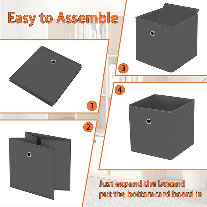 Foldable Storage Cubes Bins ,11 Inch Cloth Storage Cube Fabric Storage Box Cubes Organizer Baskets with Handles for Home Organizer Set of 8 (Grey)